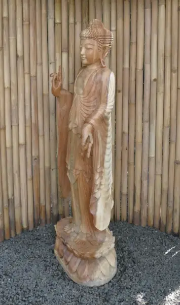 Product image 5 of the product “Standing buddha made from suar wood, 150cm Height ”